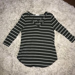 Olive Green striped 3/4 sleeve top